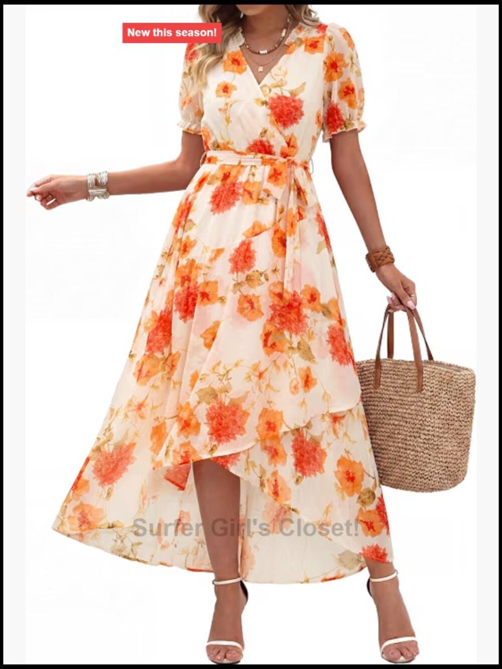 Womens Chiffon Floral Wrap Maxi Dress Puff Sleeve Boho Wedding Guest Flowy